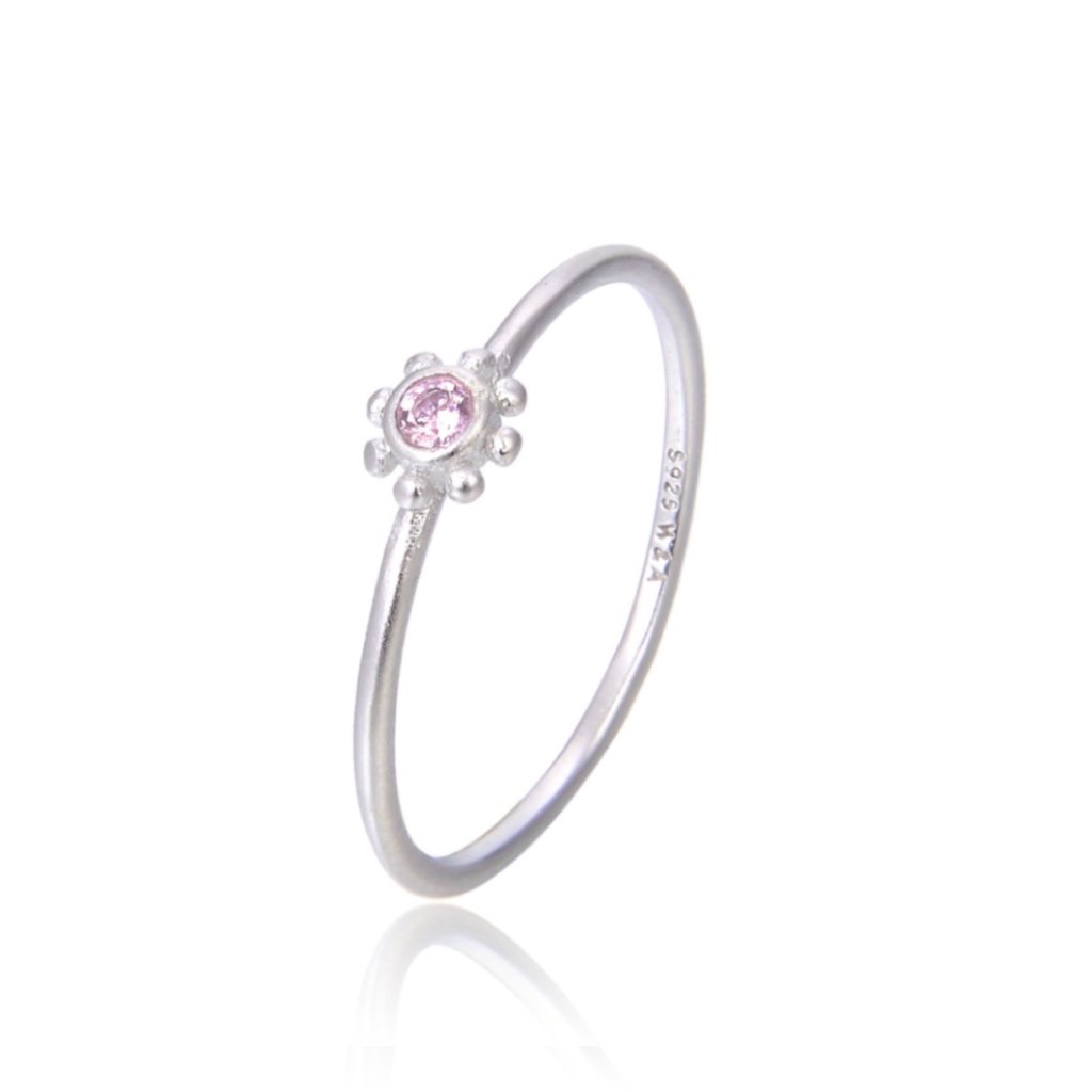 Pink small sun ring sølv